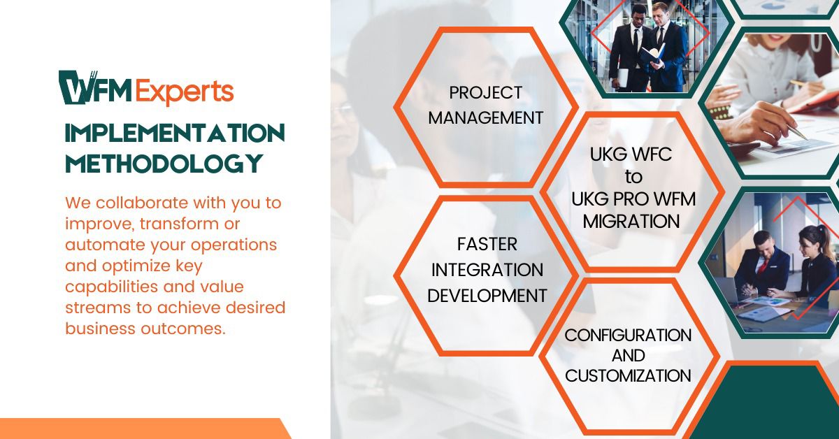 WFM Experts implementation methodology covering project management, integration development, migration, configuration, and customization